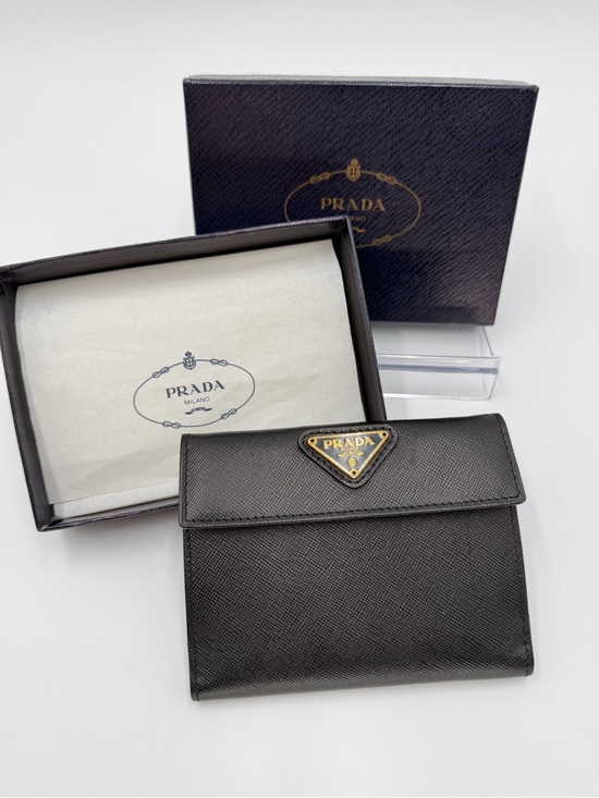 Prada Handbags - Prada Black Saffiano Leather Compact Wallet with Gold Logo New In Box w/COA